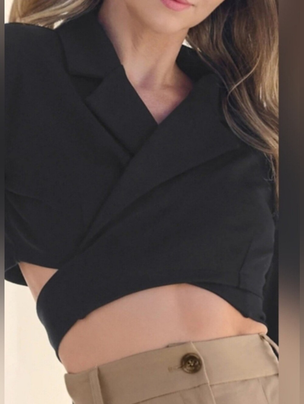 NWT VENUS Black Cropped Wrap Ponte Blazer